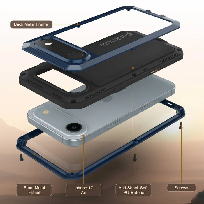 iPhone 17 Air Metal Case, Heavy Duty Military Grade -Rüstungsabdeckung [Stoßdämpfer] Ganzkörper hart [blau]
