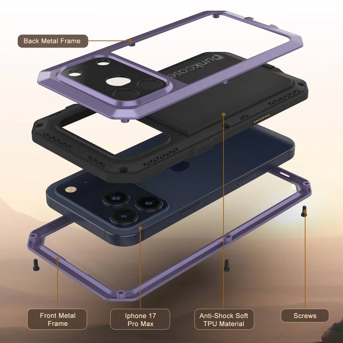 iPhone 17 Pro Max Metal Case, Heavy Duty Military Grade -Rüstungsabdeckung [Stoßdämpfer] Ganzkörper hart [Dunkelgrün]