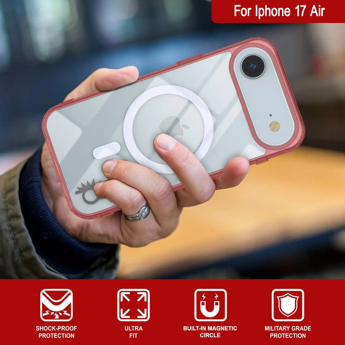 Punkcase iPhone 17 Air Magnetic Wireless Lading Case [Clearmag -Serie] [Red]