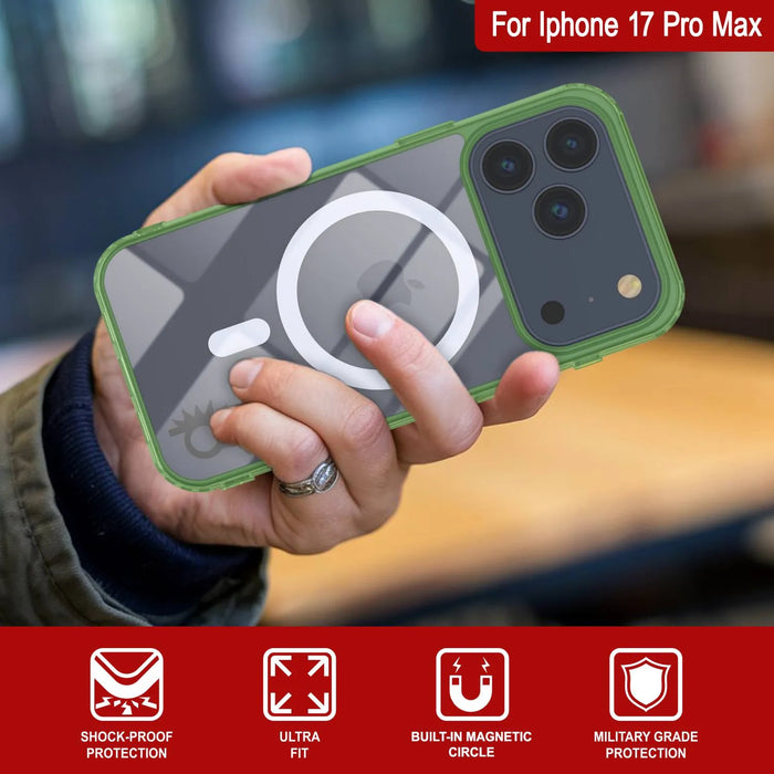 Punkcase iPhone 17 Pro Max Magnetic Wireless Lading Case [Clearmag -Serie] [Green]