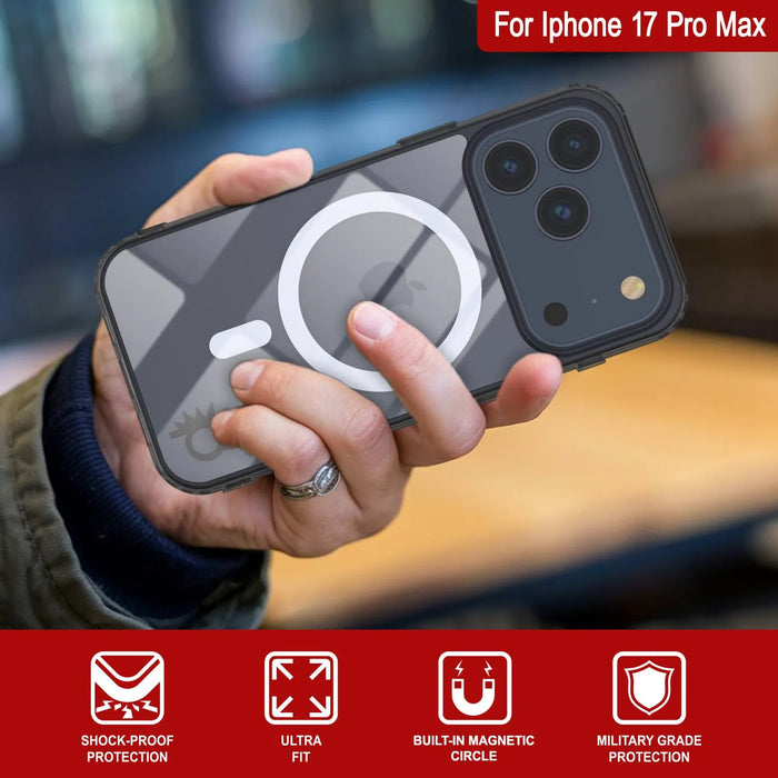 Punkcase iPhone 17 Pro Max Magnetic Wireless Lading Case [Clearmag -Serie] [Black]