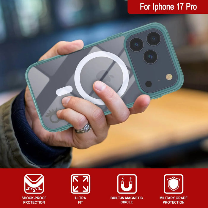 Punkcase iPhone 17 Pro Magnetic Wireless Lading Case [Clearmag -Serie] [Teal]
