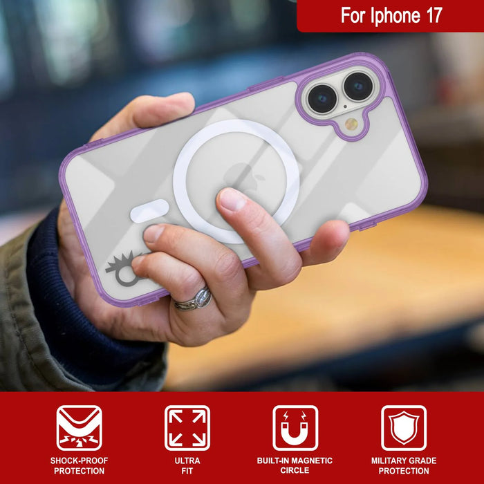 Punkcase iPhone 17 Magnetic Wireless Lading Case [Clearmag -Serie] [lila]