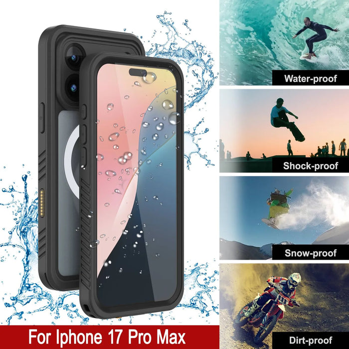 iPhone 17 Pro Max Water of Water of Case, PunkCase [Extreme Mag -Serie] Panzerabdeckung mit integriertem Bildschirmschutz [Schwarz]
