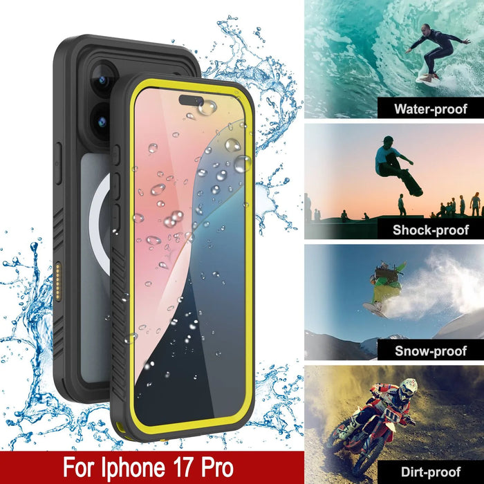 iPhone 17 Pro Water of Case, PunkCase [Extreme Series] Panzerabdeckung mit integriertem Bildschirmschutz [gelb]