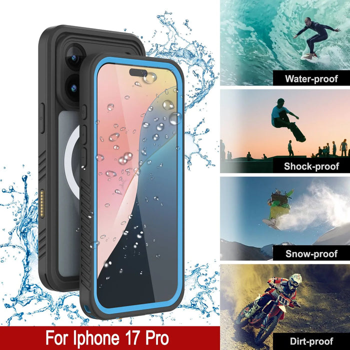 iPhone 17 Pro Water of Case, PunkCase [Extrem Mag -Serie] Panzerabdeckung mit integriertem Bildschirmschutz [Blau]