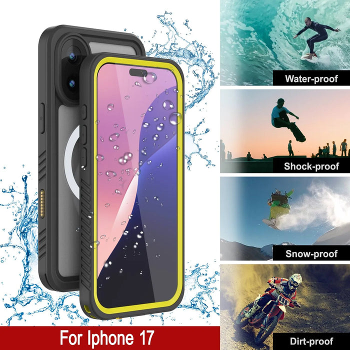 iPhone 17 wasserdichte Hülle, Punkcase [Extrem Mag -Serie] Rüstungsabdeckung mit integriertem Bildschirmschutz [gelb]