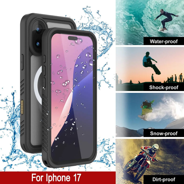 iPhone 17 wasserdichte Hülle, Punkcase [Extrem Mag -Serie] Rüstungsabdeckung mit integriertem Bildschirmschutz [Schwarz]