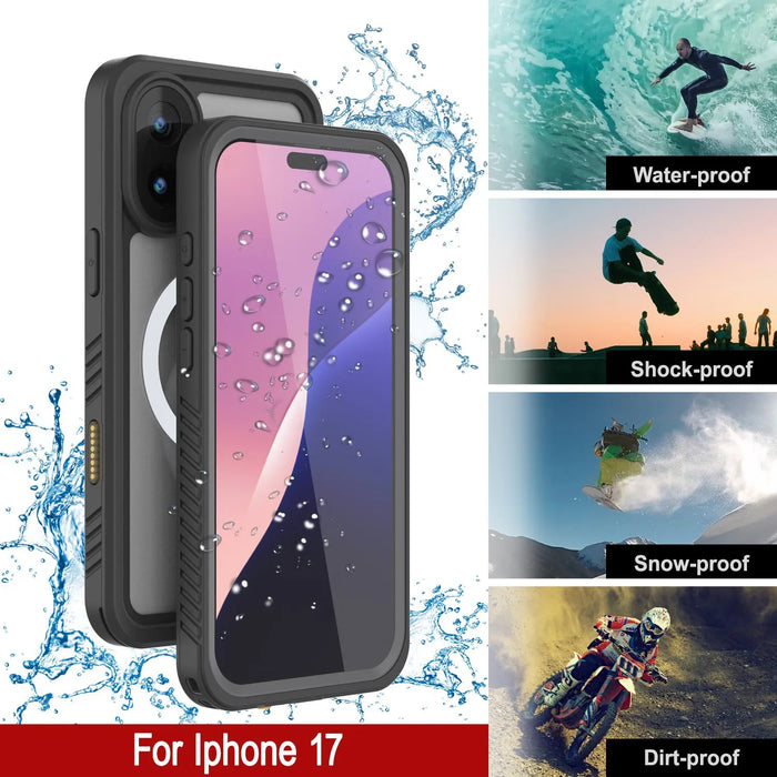 iPhone 17 wasserdichte Hülle, Punkcase [Extrem Mag -Serie] Rüstungsabdeckung mit integriertem Bildschirmschutz [Gray]