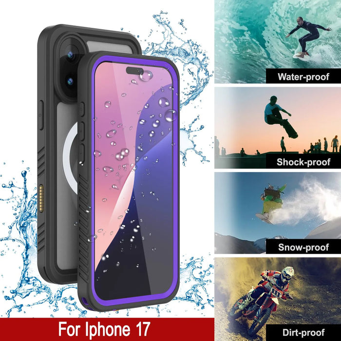 iPhone 17 wasserdichte Hülle, PunkCase [Extrem Mag -Serie] Rüstungsabdeckung mit integriertem Bildschirmschutz [lila]