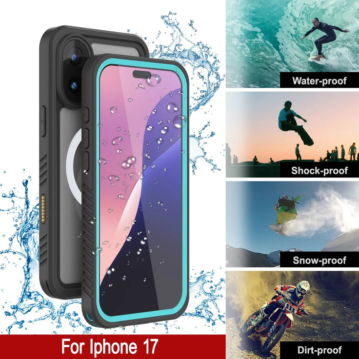 iPhone 17 wasserdichte Hülle, PunkCase [Extrem Mag -Serie] Rüstungsabdeckung mit integriertem Bildschirmschutz [Teal]