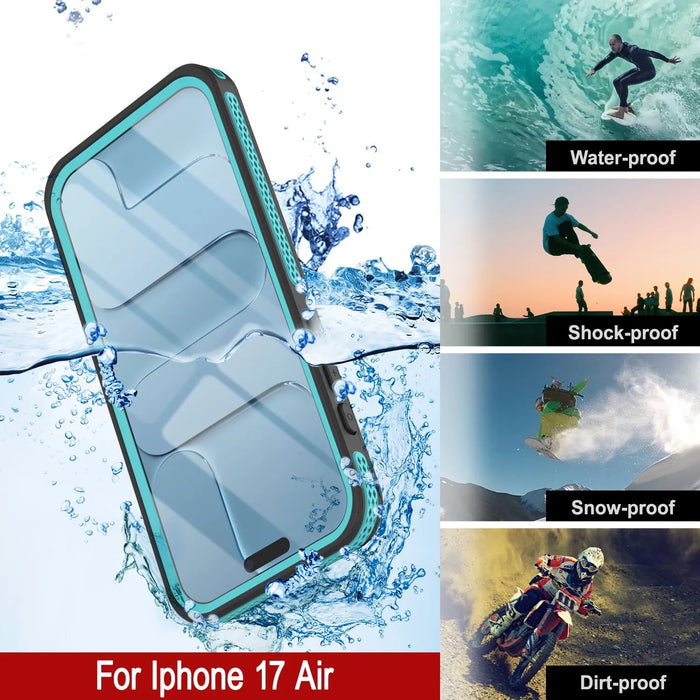 Wasserdichte iPhone 17 Air-Hülle [Kickstud 2.0-Serie] IP68-Schutzhülle mit Displayschutzfolie und Ständer [Blaugrün]
