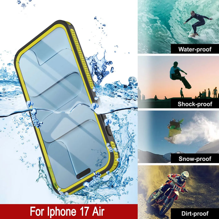 Wasserdichte iPhone 17 Air-Hülle [Kickstud 2.0-Serie] IP68-Schutzhülle mit Displayschutzfolie und Ständer [Gelb]