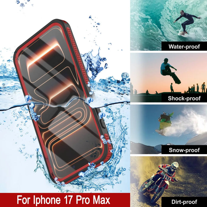 Wasserdichte iPhone 17 Pro Max-Hülle [Kickstud 2.0-Serie] IP68-Schutzhülle mit Displayschutzfolie und Ständer [Rot]