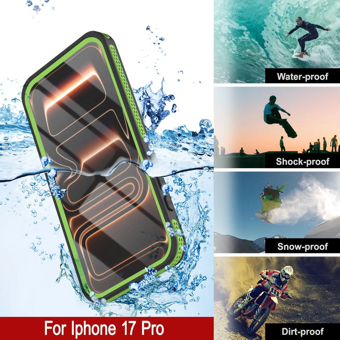 Wasserdichte iPhone 17 Pro-Hülle [Kickstud 2.0-Serie] IP68-Schutzhülle mit Displayschutzfolie und Ständer [Grün]