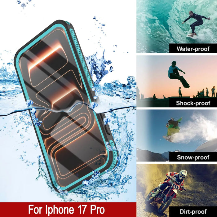 Wasserdichte iPhone 17 Pro-Hülle [Kickstud 2.0-Serie] IP68-Schutzhülle mit Displayschutzfolie und Ständer [Blaugrün]