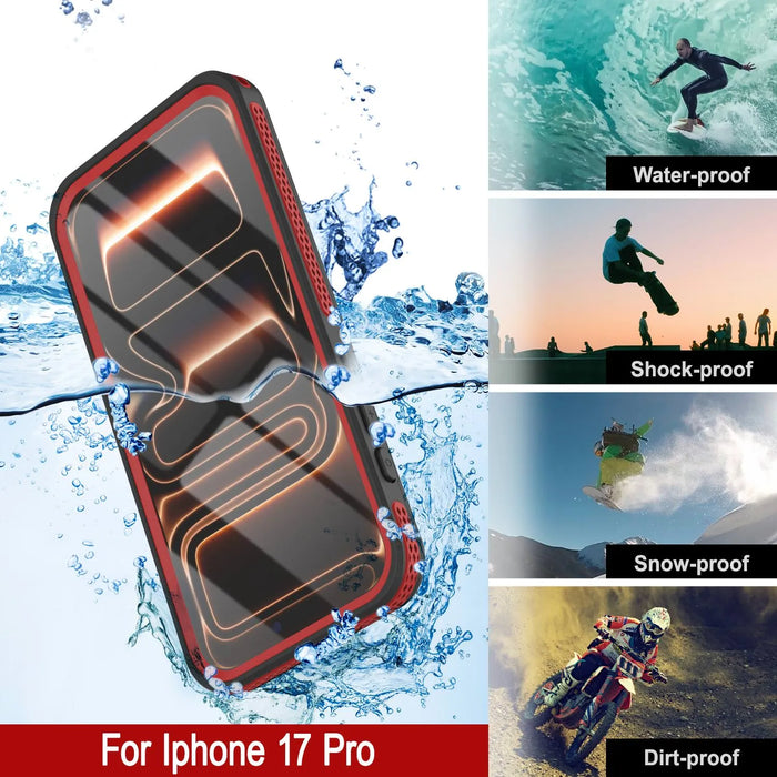 Wasserdichte iPhone 17 Pro-Hülle [Kickstud 2.0-Serie] IP68-Schutzhülle mit Displayschutzfolie und Ständer [Rot]