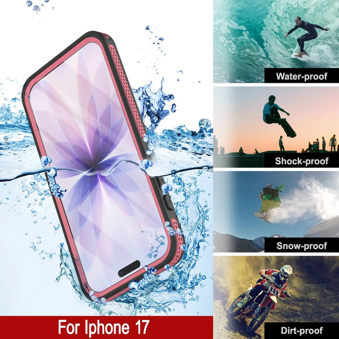 Wasserdichte iPhone 17-Hülle [Kickstud 2.0-Serie] IP68-Schutzhülle mit Displayschutzfolie und Ständer [Pink]