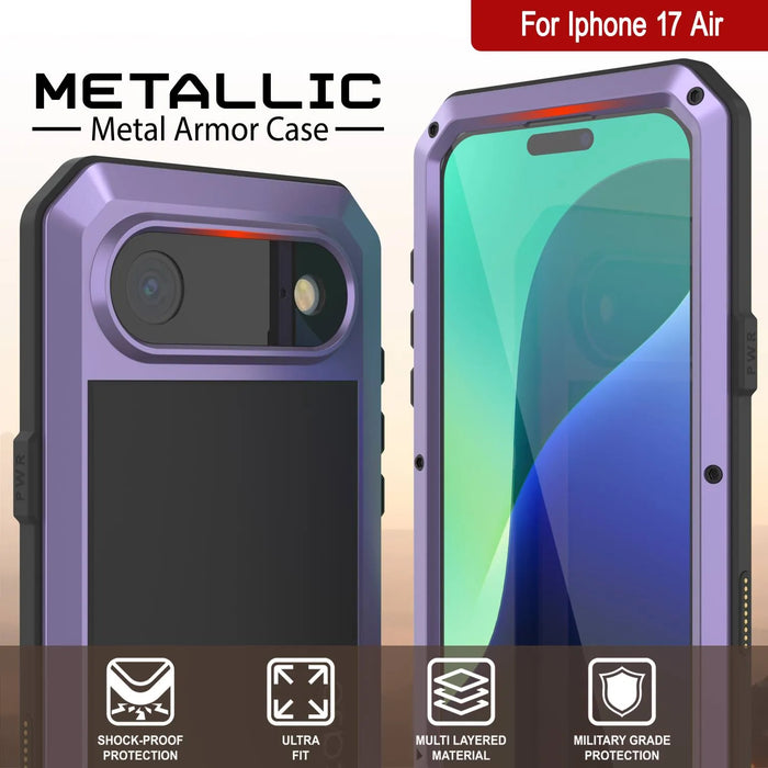 iPhone 17 Air Metal Case, Heavy Duty Military Grade -Rüstungsabdeckung [Stoßdämpfer] Ganzkörper hart [lila]