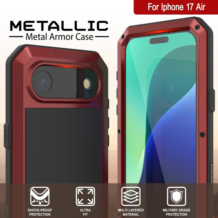 iPhone 17 Air Metal Case, Heavy Duty Military Grade -Rüstungsabdeckung [Schocksicher] Ganzkörper hart [rot]