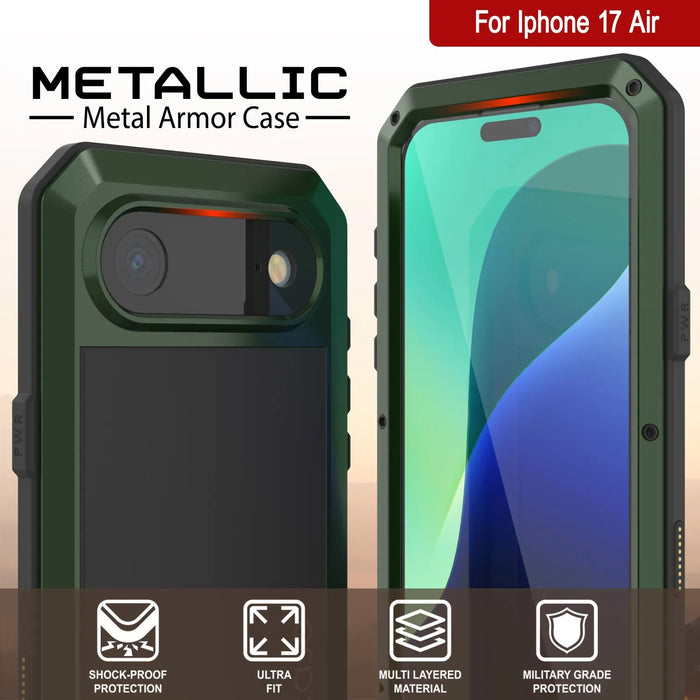 iPhone 17 Air Metal Case, Heavy Duty Military Grade -Rüstungsabdeckung [Schocksicher] Ganzkörper hart [dunkelgrün]