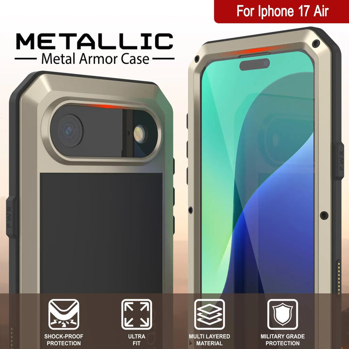 iPhone 17 Air Metal Case, Heavy Duty Military Grade -Rüstungsabdeckung [Stoßdämpfer] Ganzkörper hart [Gold]