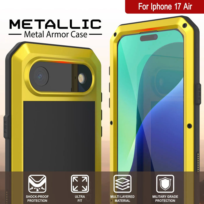 iPhone 17 Air Metal Case, Heavy Duty Military Grade -Rüstungsabdeckung [Schocksicher] Ganzkörper hart [Gelb]