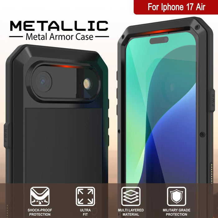 iPhone 17 Air Metal Case, Heavy Duty Military Grade -Rüstungsabdeckung [Stoßdämpfer] Ganzkörper hart [Schwarz]