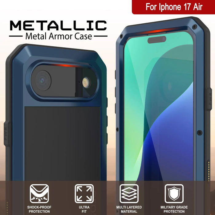 iPhone 17 Air Metal Case, Heavy Duty Military Grade -Rüstungsabdeckung [Stoßdämpfer] Ganzkörper hart [blau]