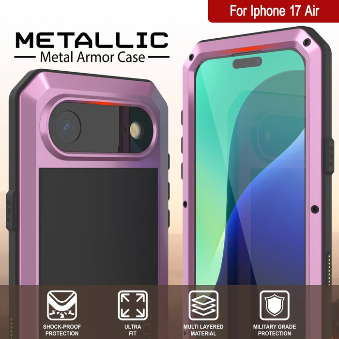 iPhone 17 Air Metal Case, Heavy Duty Military Grade -Rüstungsabdeckung [Schocksicher] Ganzkörper hart [Pink]