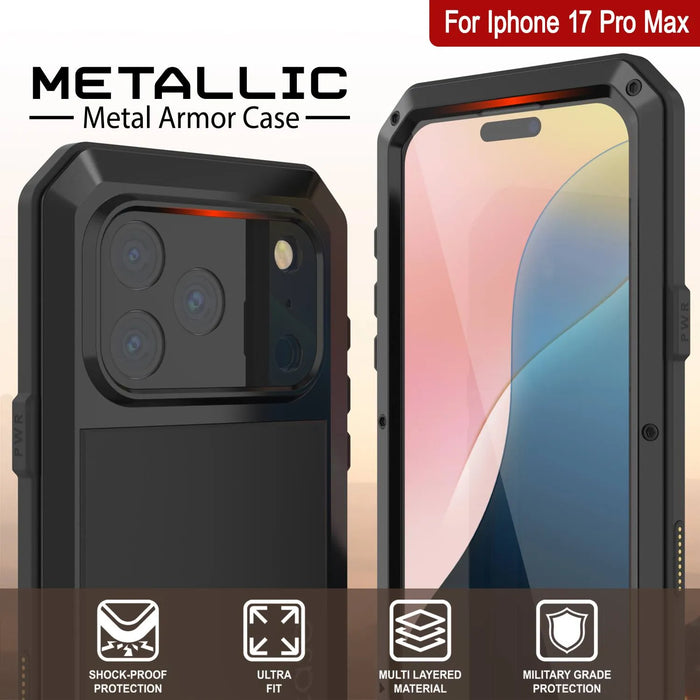 iPhone 17 Pro Max Metal Case, Heavy Duty Military Grade -Rüstungsabdeckung [Stoßdämpfer] Ganzkörper hart [schwarz]