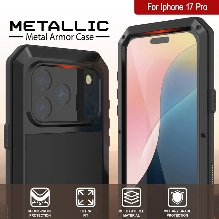 iPhone 17 Pro Metal Case, Heavy Duty Military Grade -Rüstungsabdeckung [Schocksicher] Ganzkörper hart [Schwarz]