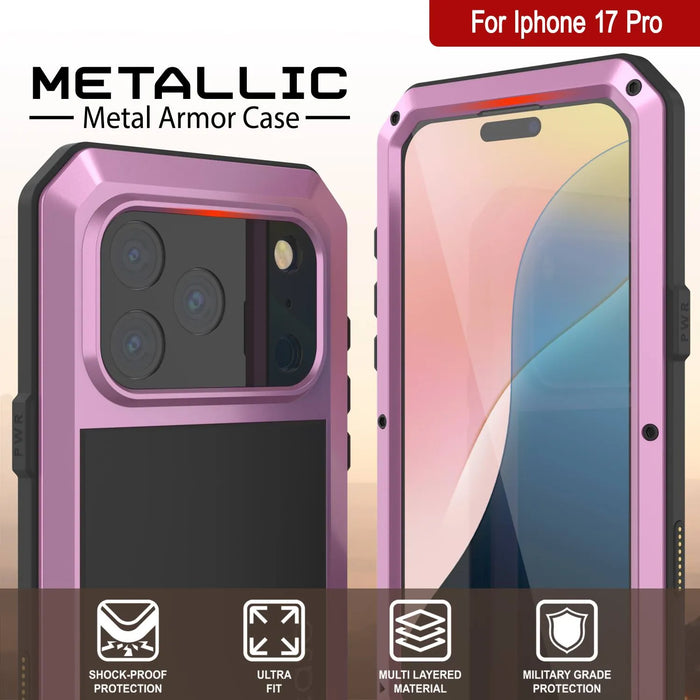 iPhone 17 Pro Metal Case, Heavy Duty Military Grade -Rüstungsabdeckung [Schocksicher] Ganzkörper hart [Pink]