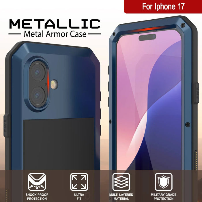 iPhone 17 Metallhülle, Heavy Duty Military Grade Rüstungsabdeckung [Schocksicher] Ganzkörper hart [blau]