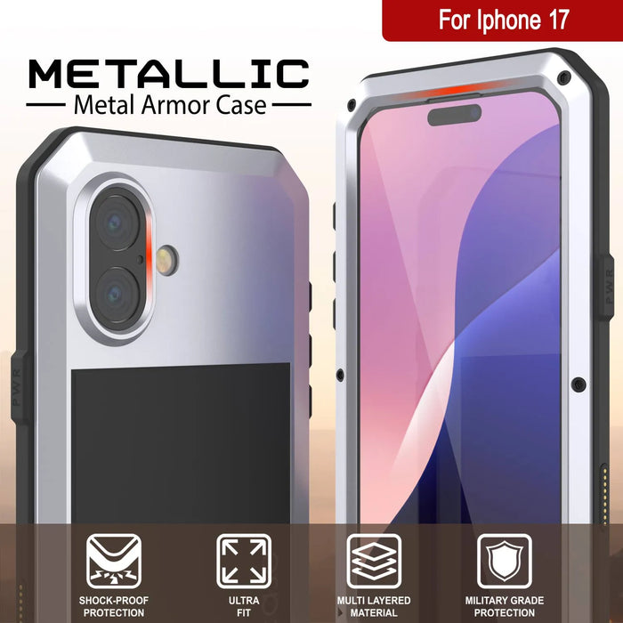 iPhone 17 Metallkoffer, Heavy Duty Military Grade Rüstungsabdeckung [Schocksicher] Ganzkörper hart [weiß]