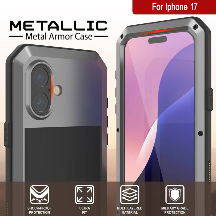 iPhone 17 Metallhülle, Heavy Duty Military Grade Rüstungsabdeckung [Schocksicher] Ganzkörper hart [Silber]