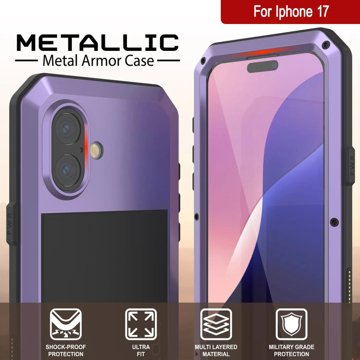 iPhone 17 Metallkoffer, Heavy Duty Military Grade Rüstungsabdeckung [Schocksicher] Ganzkörper hart [lila]