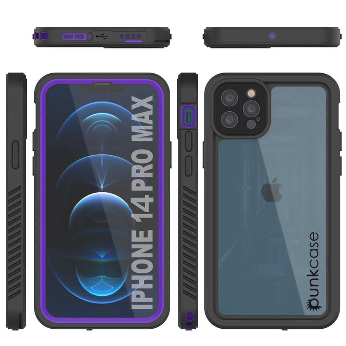 iPhone 14 Pro Max Waterproof Case, Punkcase [Extreme Series] Armor Cover W/ Built In Screen Protector [Purple] (Color in image: Red)