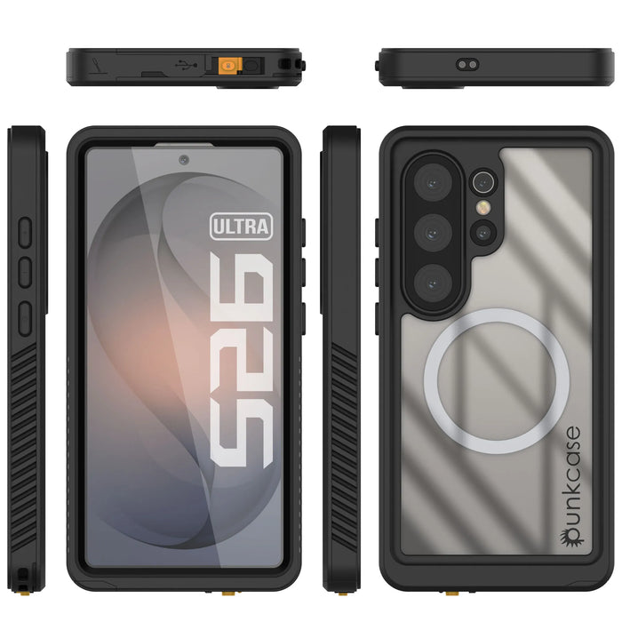 Wasserdichte Schutzhülle für Galaxy S26 Ultra, Punkcase [Extreme Mag-Serie], Panzerabdeckung mit integriertem Displayschutz [Schwarz]