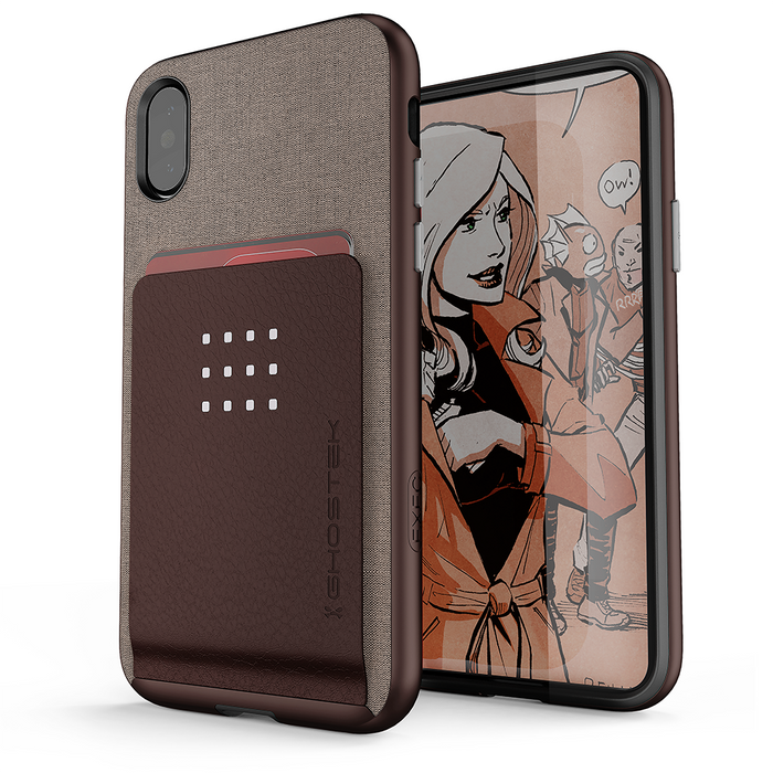 iPhone X Case, Ghostek Exec 2 Series for iPhone X / iPhone Pro Protective Wallet Case [BROWN] (Color in image: Brown)