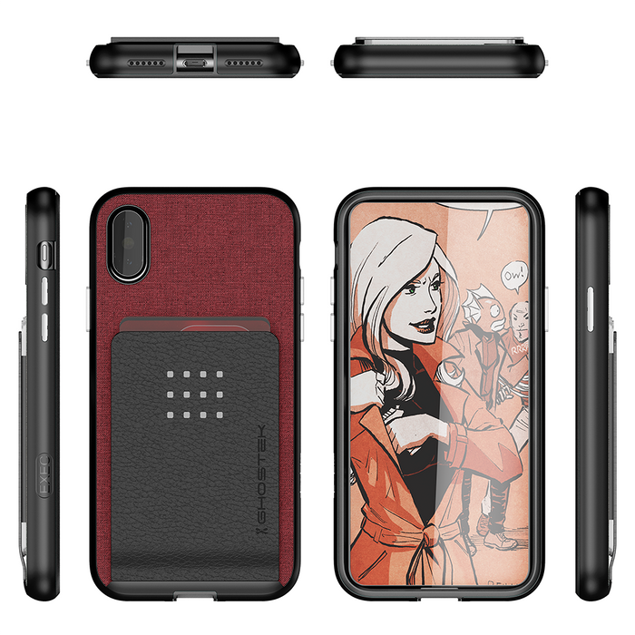 iPhone X Case, Ghostek Exec 2 Series for iPhone X / iPhone Pro Protective Wallet Case [RED] (Color in image: Brown)