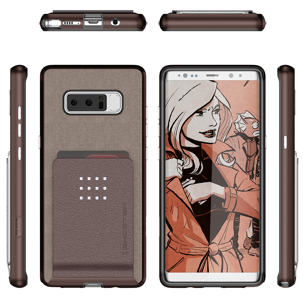 Galaxy Note 8 Case, Ghostek Exec 2 Slim Hybrid Impact Wallet Case for Samsung Galaxy Note 8 Armor | Brown (Color in image: Red)