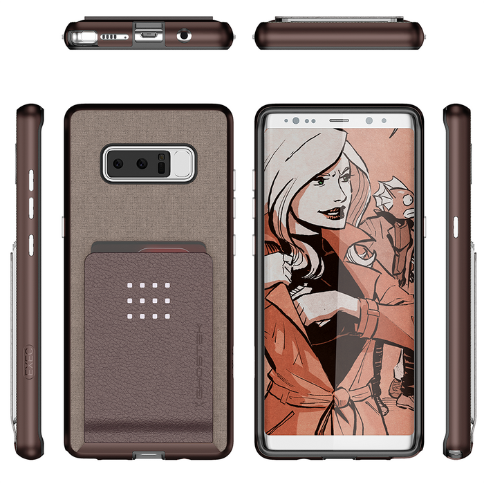 Galaxy Note 8 Case, Ghostek Exec 2 Slim Hybrid Impact Wallet Case for Samsung Galaxy Note 8 Armor | Brown (Color in image: Red)