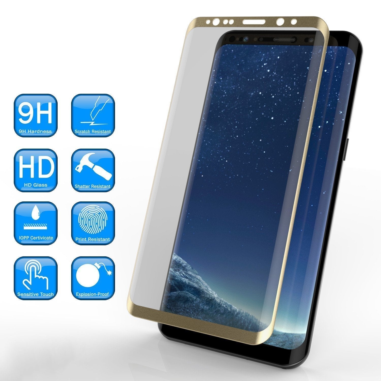 Galaxy S9+ Plus  Gold Punkcase Glass SHIELD Tempered Glass Screen Protector 0.33mm Thick 9H Glass (Color in image: Black)