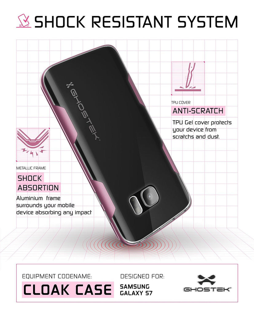 Galaxy S7 Case, Ghostek Cloak Series Pink  Slim Premium Protective Hybrid Impact Glass Armor (Color in image: silver)