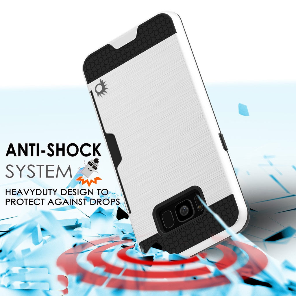 Galaxy S8 Plus Case, PUNKcase [SLOT Series] [Slim Fit] Dual-Layer Armor Cover w/Integrated Anti-Shock System, Credit Card Slot [White] (Color in image: Gold)