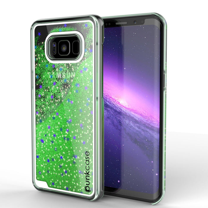 Galaxy S8 Case, Punkcase [Liquid Series] Protective Dual Layer Floating Glitter Cover + PunkShield Screen Protector for Samsung S8 [Green] (Color in image: Green)