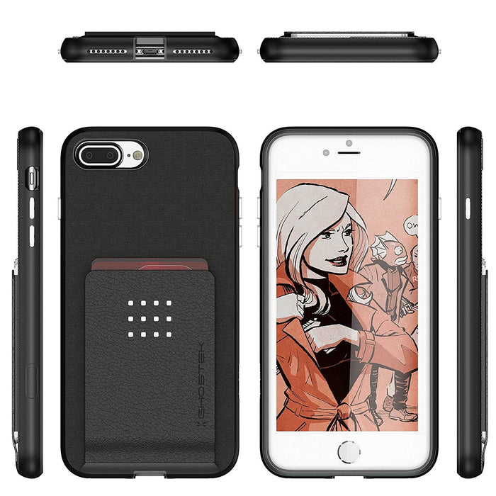 Ghostek Exec2 iPhone 7 Plus / 8 Plus Wallet Case Military Grade Standard Drop Tested | Black (Color in image: Pink)