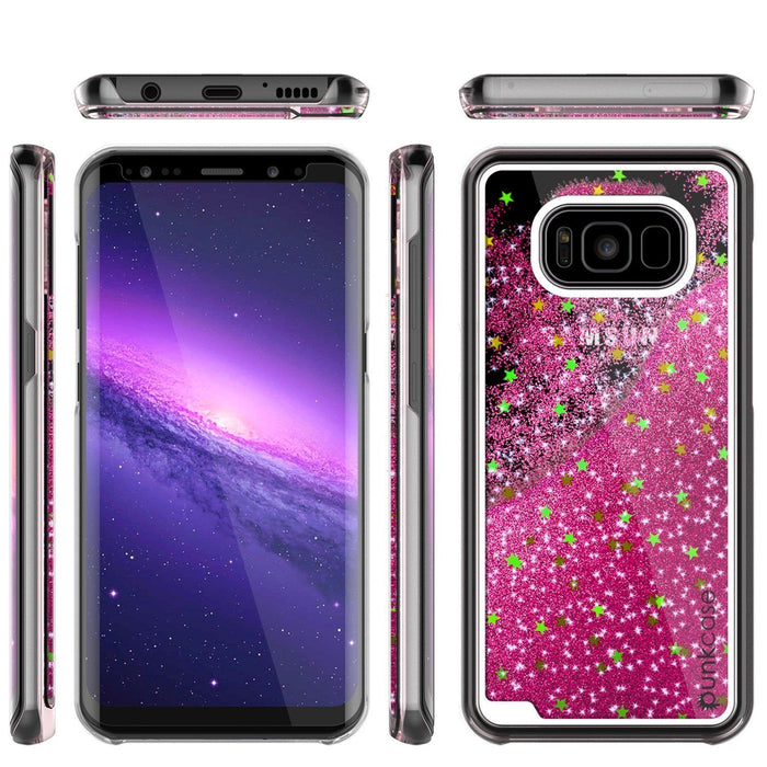 Galaxy S8 Plus Case, Punkcase [Liquid Series] Protective Dual Layer Floating Glitter Cover + PunkShield Screen Protector for Samsung S8 [Pink] (Color in image: Silver)