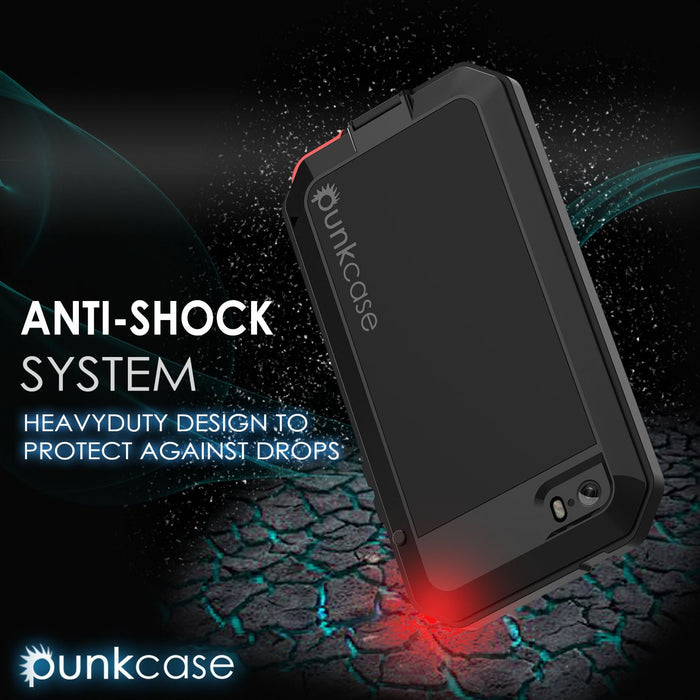 iPhone SE/5/5s Case, Punkcase® METALLIC Series BLACK w/ TEMPERED GLASS | Aluminum Frame (Color in image: Silver)